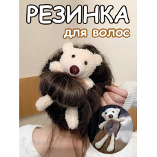 Резинка для волос пушистая детская женская мишка